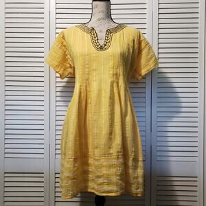 lemlem Oversized Mini Dress Women's Size M/L Yellow Boxy Short Sleeve V-Neck